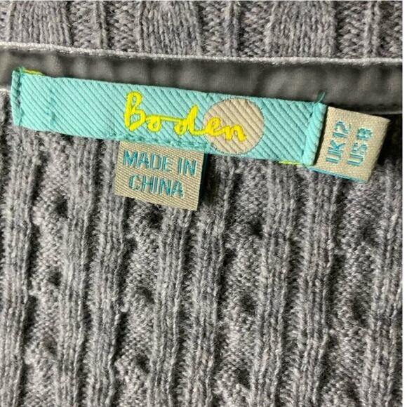 Boden Cable Knit Cardigan Wool Sweater Women Size 8 Long Sleeves Collared Gray - Picture 8 of 9
